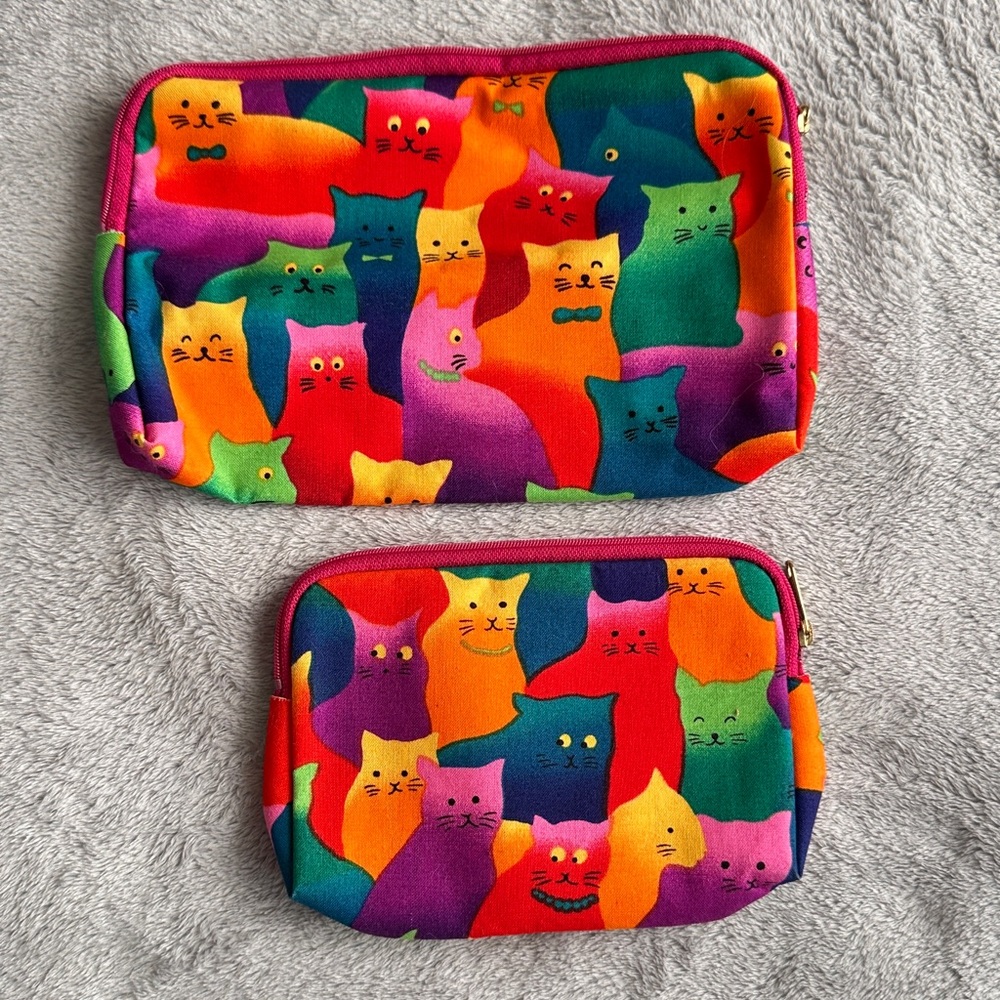 Colorful Cat Print Makeup Pouch Set